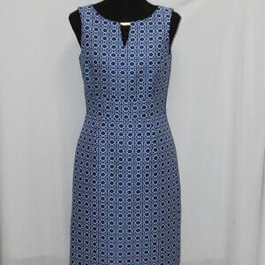 Tahari Levine Studio A-Line Sleeveless Dress Zip-Up Blue & White